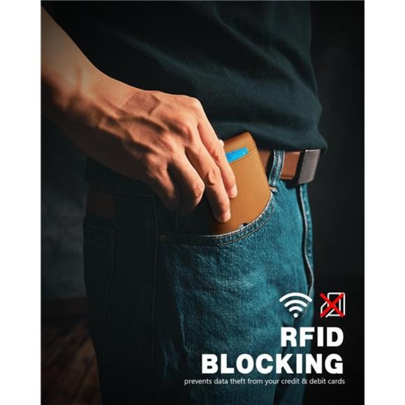 Slim Money Clip Wallets Men RFID Blocking Card‎ Holder Minimalist Leather Brown - Picture 5 of 5